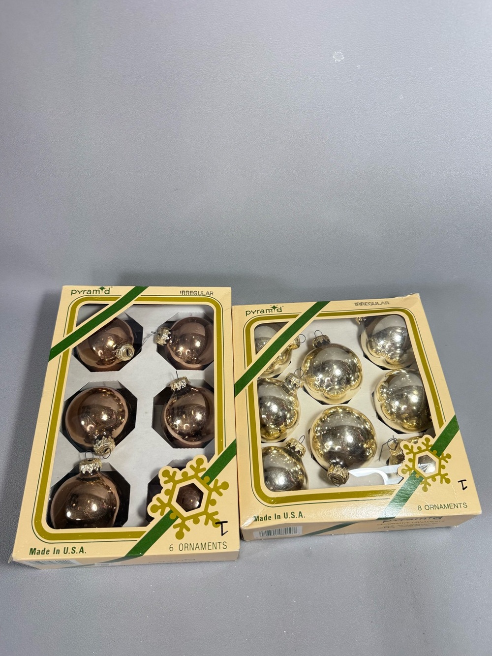 Pyramid Vintage 14 Piece Gold & Bronze Glass Holiday Ornament Boxed Sets